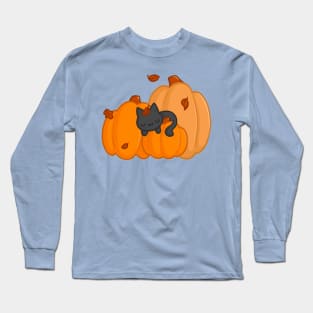 Sleepy Pumpkin Cat Long Sleeve T-Shirt